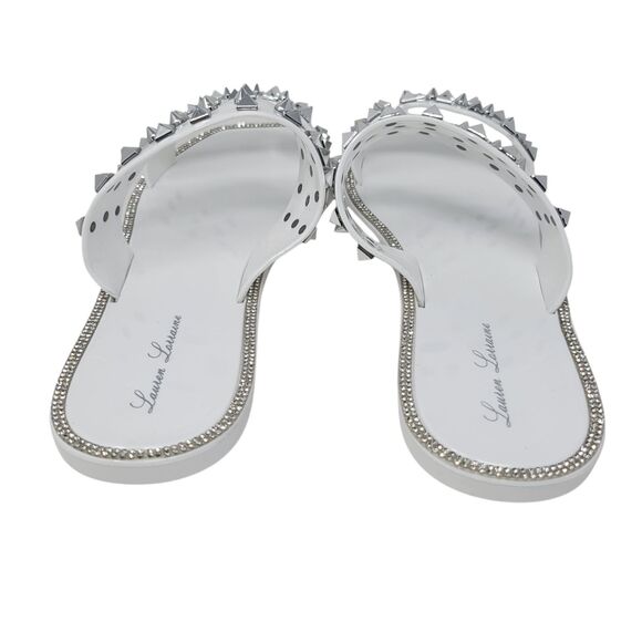 Lauren Lorraine Studley White Jeweled Slip On Slide Sandals Size 9 NEW in Box - Picture 6 of 10